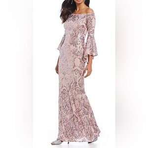 Betsey & Adams Off the Shoulder Sequin Embellished Gown